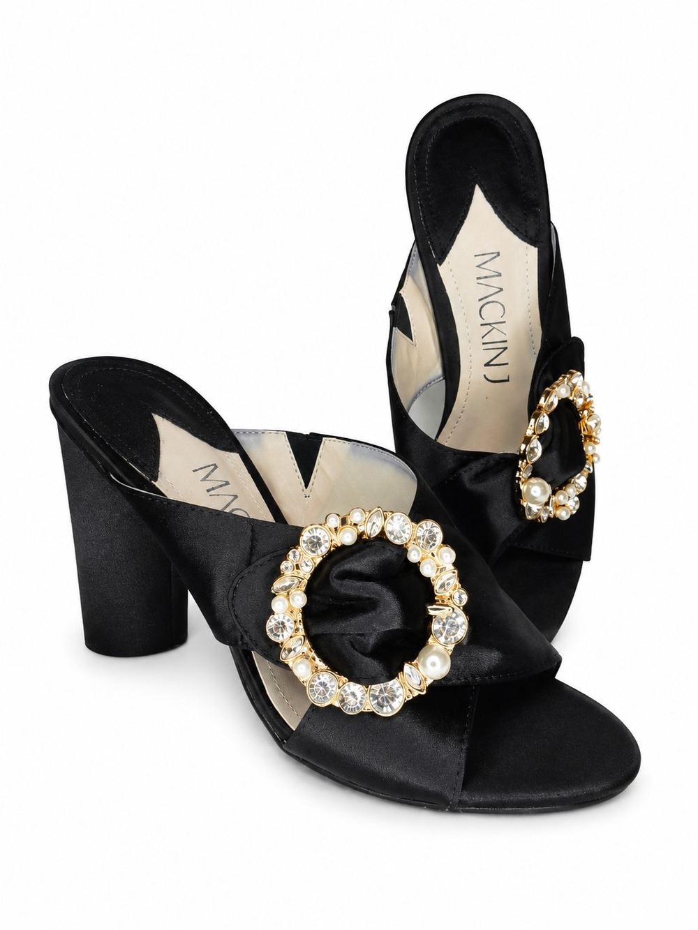 •Mackin J 174-7 Open Toe Bejeweled Buckle Block Heel Sandals